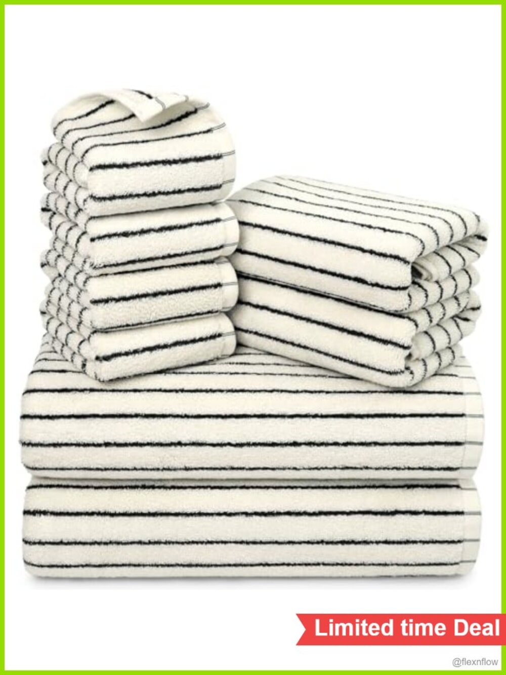 8 Piece Cotton Towel Set Bath Hand Washcloth Striped Absorbent